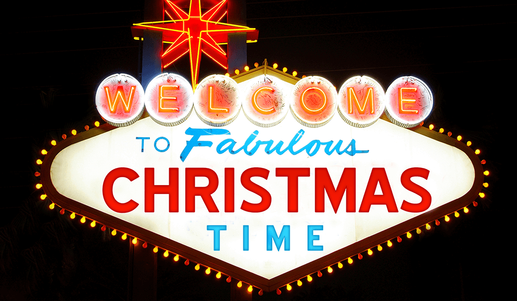 A Las Vegas Christmas with Christmas Lights & Neon Lights Golden Gate