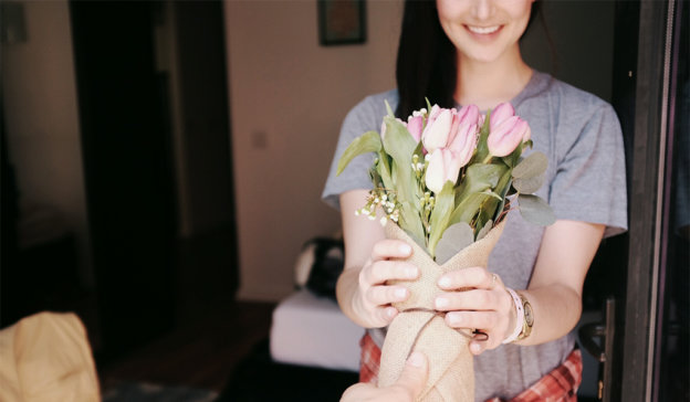 Woman Receiving Flowers for Valentine's Day in Vegas