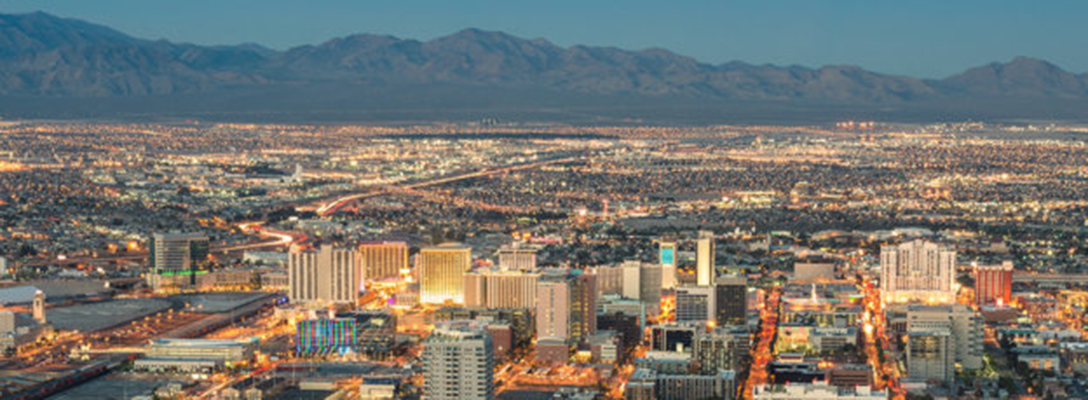 Aerial Shot of Downtown Las Vegas at Sunset