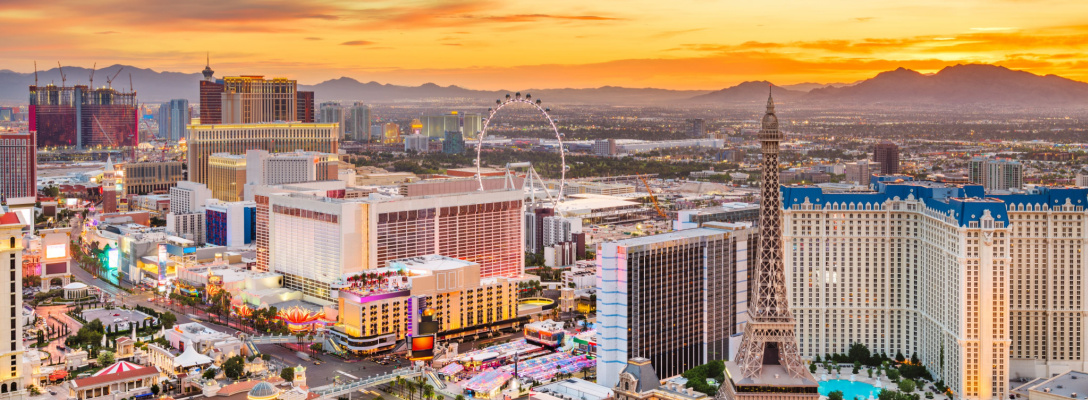 Las Vegas Skyline and Mountains During Sunset