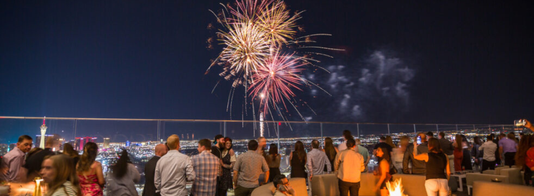 People Watching Las Vegas Fireworks at Legacy Club Rooftop Bar