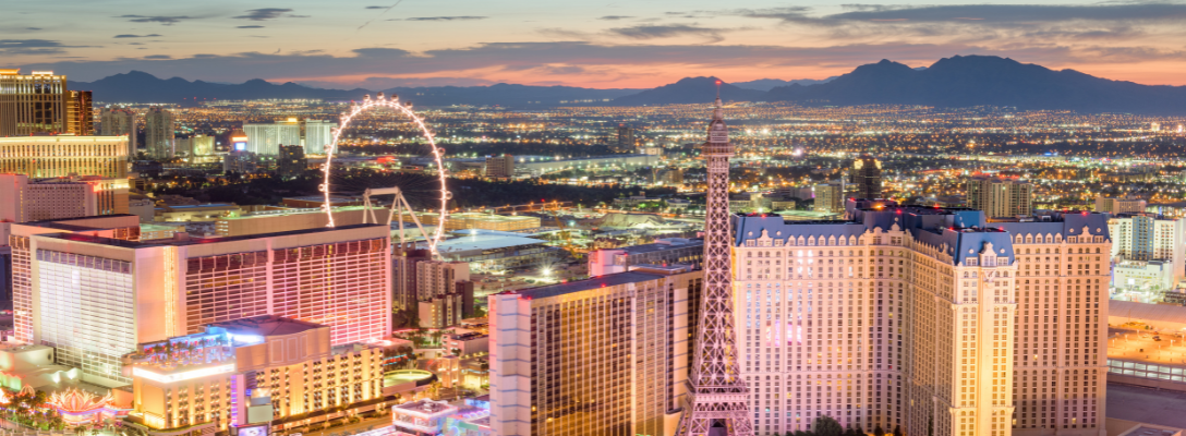 View of Las Vegas Hotels and Casinos at Sunset